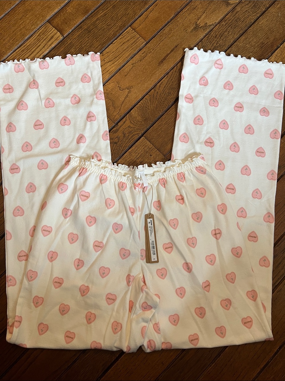 SKIMS Snow Lace Hearts Pointelle Straight Leg Pajama Pants Size XS RARE NWT